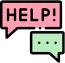Speech bubbles saying help