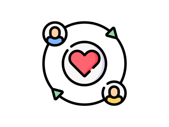 Love heart in the centre.  A circle around it with two people at opposite sides of the heart