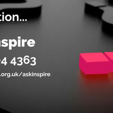 Ask Inspire - If you have a question...
Cerise pink question mark on an monochrome background.