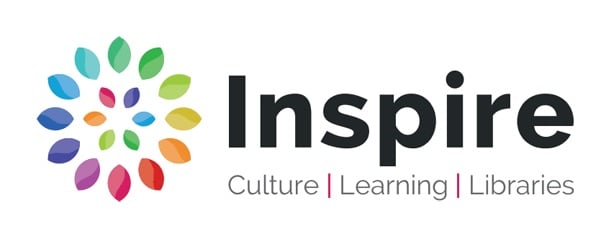 Inspire logo: Inspire Logo, Cake or flower made up from colourful leaves.
