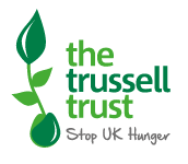 The Trussell Trust logo. Stop UK Hunger